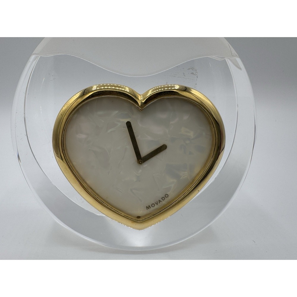 Movado Heart shaped crystal desk clock mother of pearl dial, special collector
